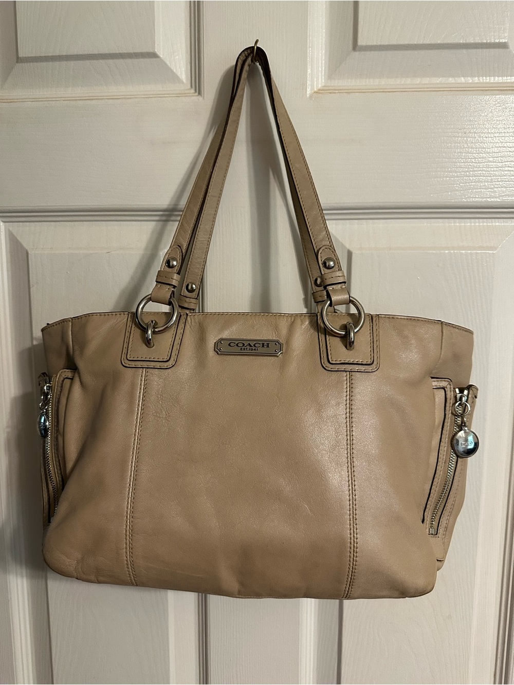 Coach Taupe Leather Shoulder Bag with Silver Hardware